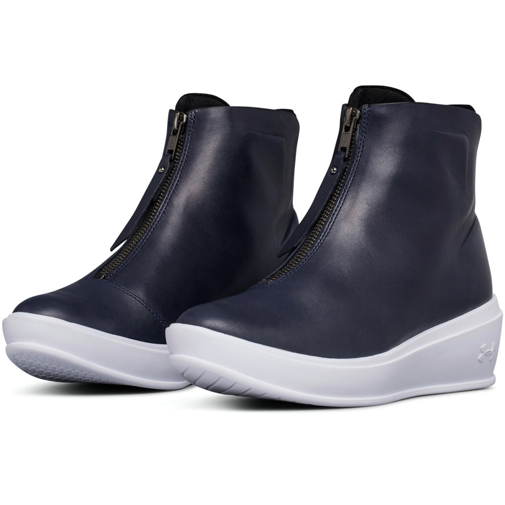 Under Armour Navy Blue and White Wedge Zip Ankle Boots